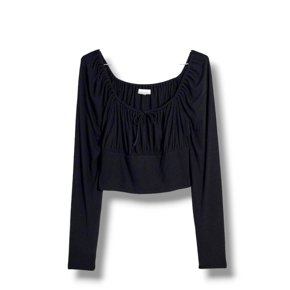 NWT MADEWELL Ribbed Square-Neck Long-Sleeve Top IN BLACK SZ SM - Picture 4 of 16